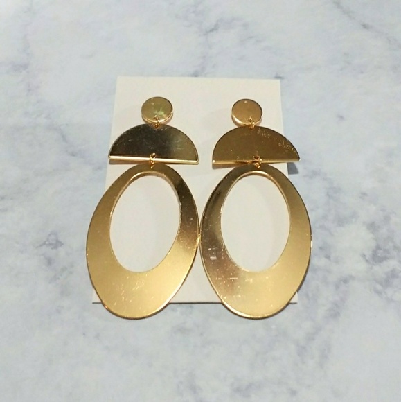 Gold Geometric Drop Hoop Earrings - Picture 2 of 4
